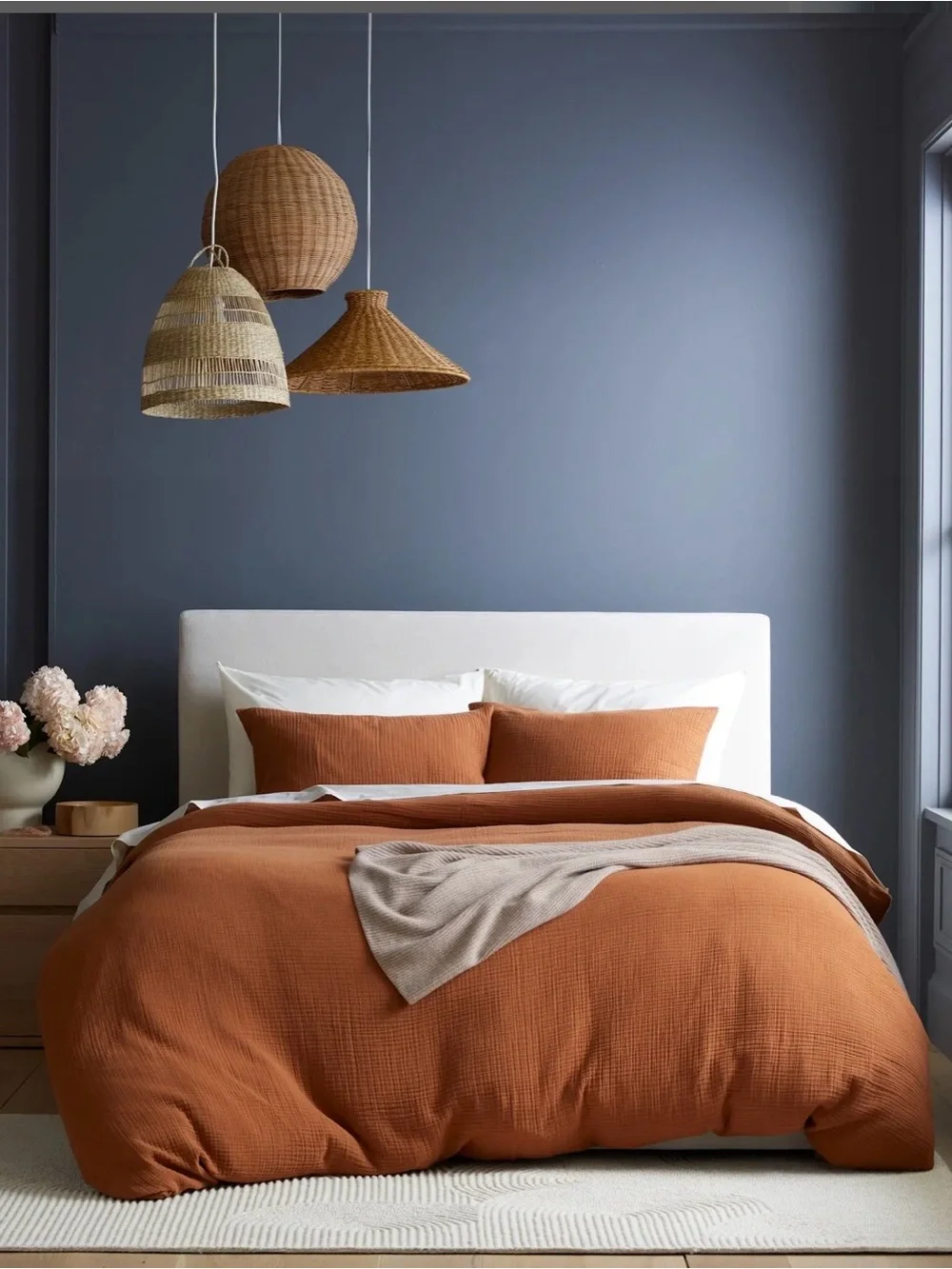 Quince Organic Cotton Gauze Duvet Cover Full/Queen Color: Terracotta